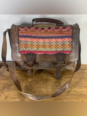 70s hand made boho style full grain hand stiched satchel unisex leather bag